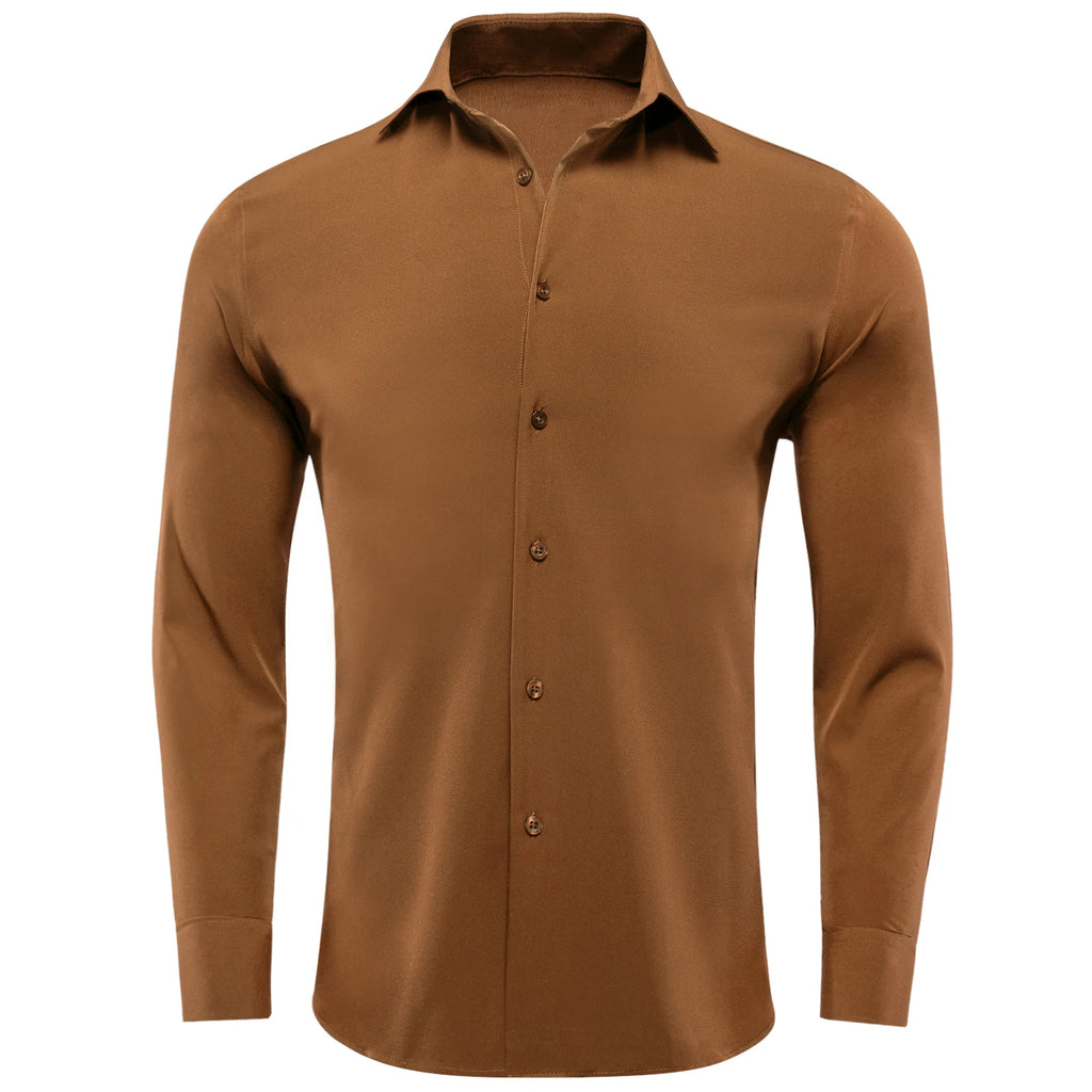 Hi-tie Plain Solid Silk Men's Shirts Long Sleeve Lapel Dress Suit Qme CY-1628 XXXL