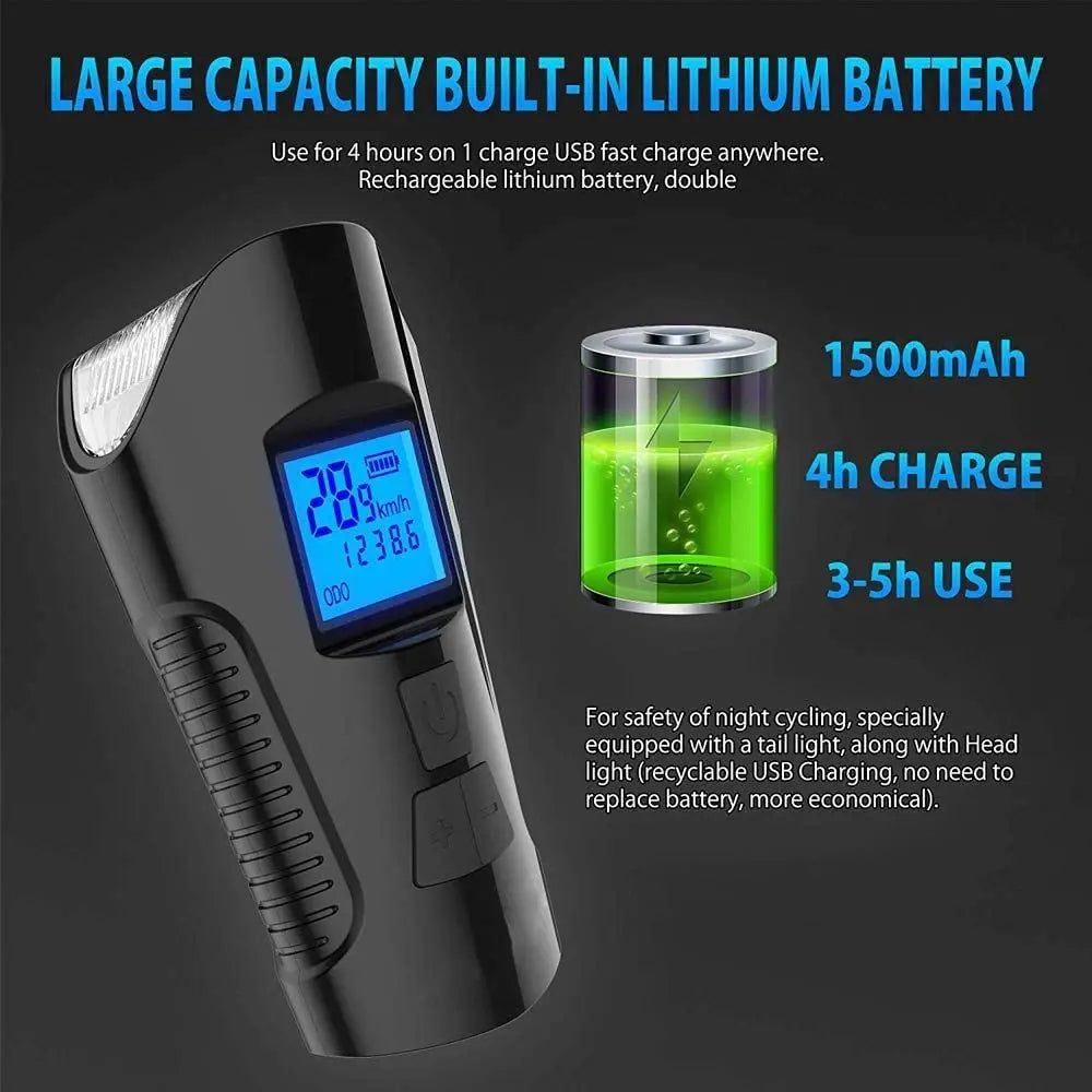 Bike Light Set,Bicycle Headlight with Horn and Speedometer Odometer,USB Rechargeable Bike Front Light and Tail Light Qme