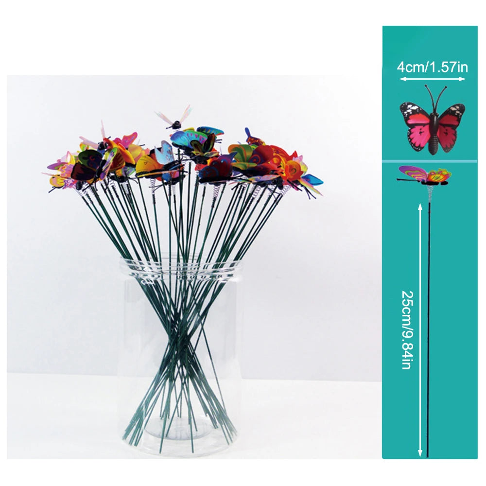 50pcs Butterfly Stakes Colorful Simulation Butterfly Outdoor Garden Yard Plant Flower Pot Spring Garden Decoration 25*4cm Qme