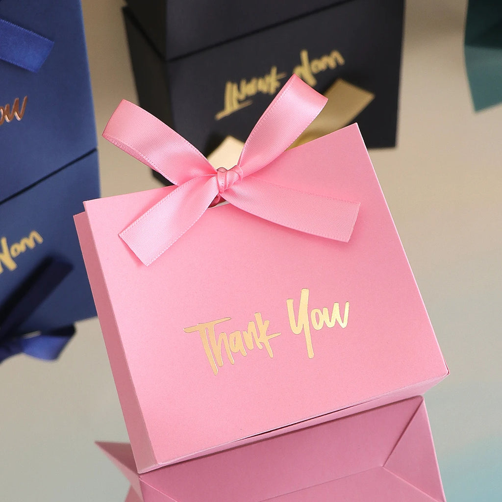 10 Mini Gift Boxes/Gift Bags with Gold Ribbon and Thank You Text Design, Available in Various Colors, Perfect for Wedding Favors, Mother's Day, Father's Day Party Gifts, and Small Gifts, as Well as Birthday, Gender Reveal, Gr Qme
