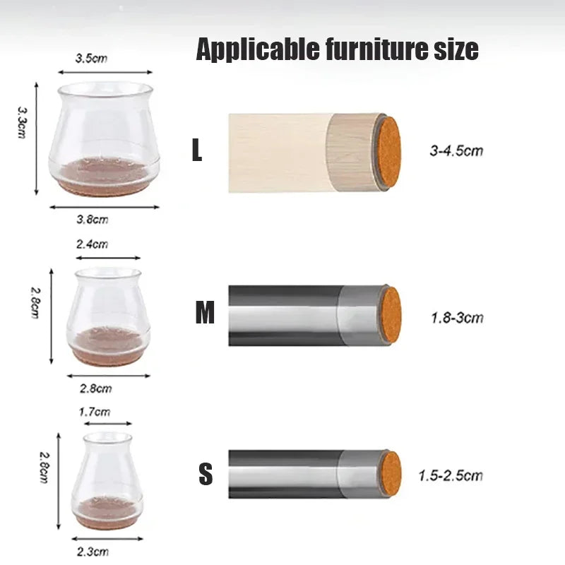 Transparent Silicone Chair Leg Floor Protector with Wrapped Felt Bar Stool Chair Leg Furniture Leg Feet Protection Cover 16/4PCS Qme