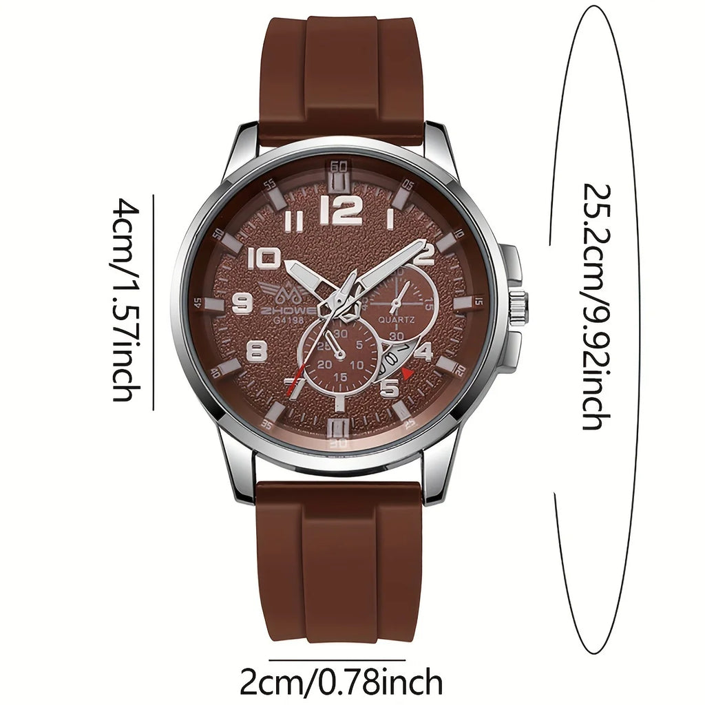 6pcs - Casual Fashion Business Silicone Scale Calendar Men's Youth Quartz Watch Men's Watch Set Student Quartz Watch Qme