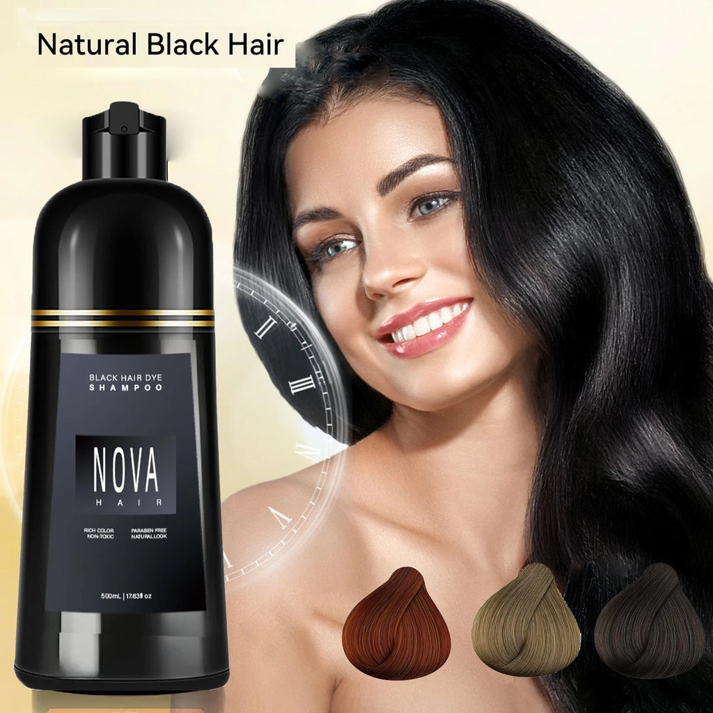 1 2 Black Hair Dye Shampoo Nova Instant Coloring Gray Long Lasting Qme