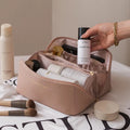 Cosmetic Bag PU Leather Large-capacity Travel Cosmetics Storage Bags Women Portable Handbag Multifunction Waterproof Washing Bag Qme Pink