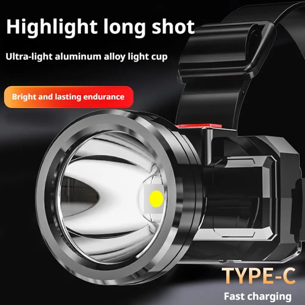 LED Strong Light Five Headed Outdoor Waterproof Fishing Light USB Rechargeable Ultra Bright Head Mounted Flashlight Qme