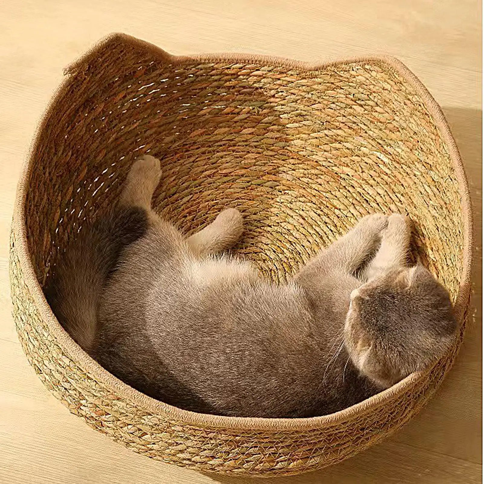 Cat Basket Cotton Rope Round Bed for Cat Sleep with Pillow All Season Indoor Weaving Pet Resting Scratching Sleeping Furniture Qme