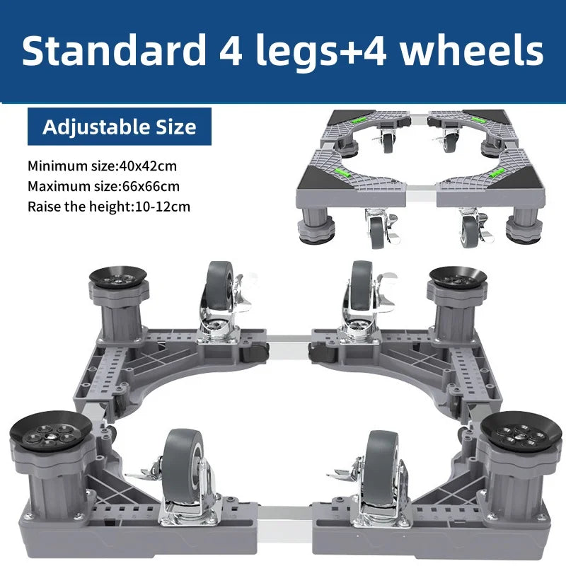 Washing Machine Mobile Bracket Wave Wheel Drum Universal Lifting Multifunctional Shock-absorbing and Height Increasing Base Pad Qme 4 legs- 4 wheels