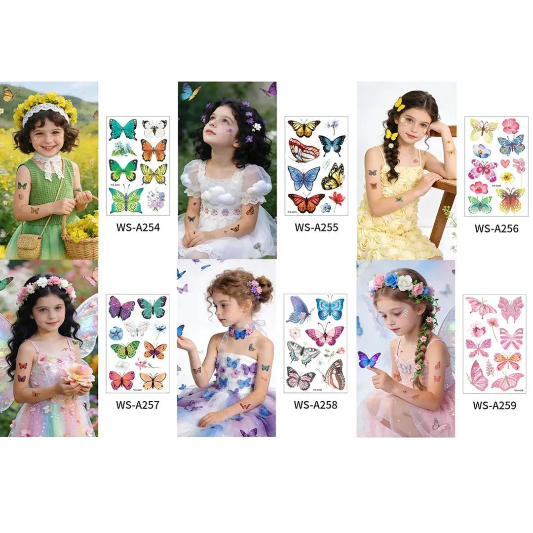 A 4/6/10PCS Butterfly Tattoo Children's Stickers Mini Waterproof Tattoos for Kids Transfer Tattoos Stickers Temporary Tattoo Qme 6pcs WS-A254A259