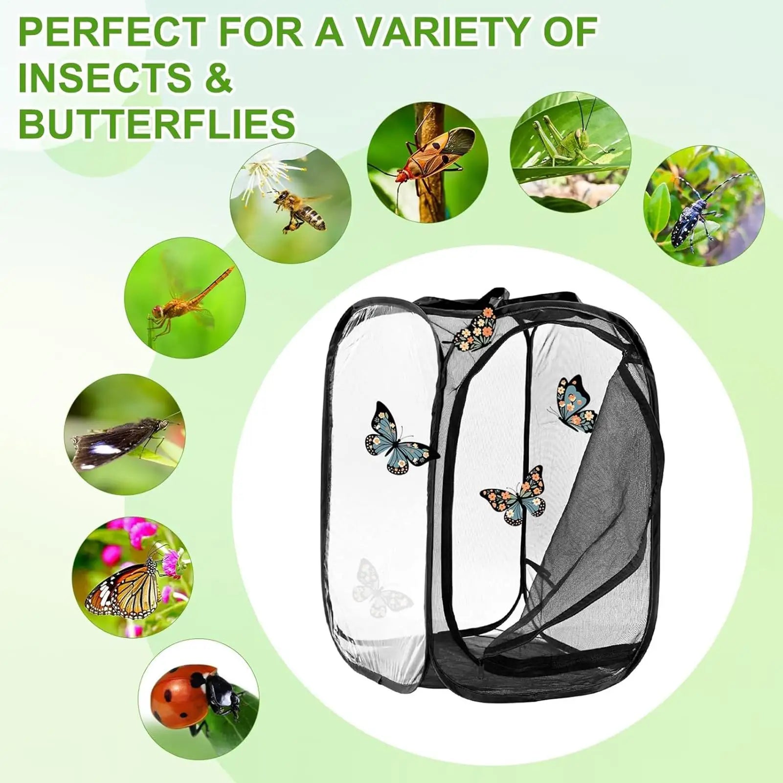 Butterfly Net Cage 16x16x24In Foldable Ladybug Enclosure With Zipper Translucent Butterfly Net Enclosure For Fruit Tree Qme