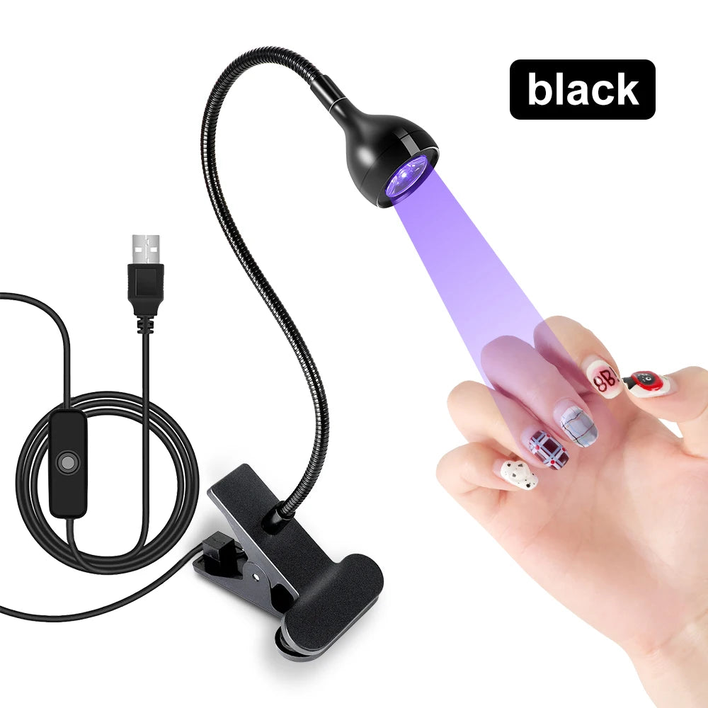 Nail LED UV Lamp Drying Gel Nails Polish Clip-on Flexible Desk Mini Qme black