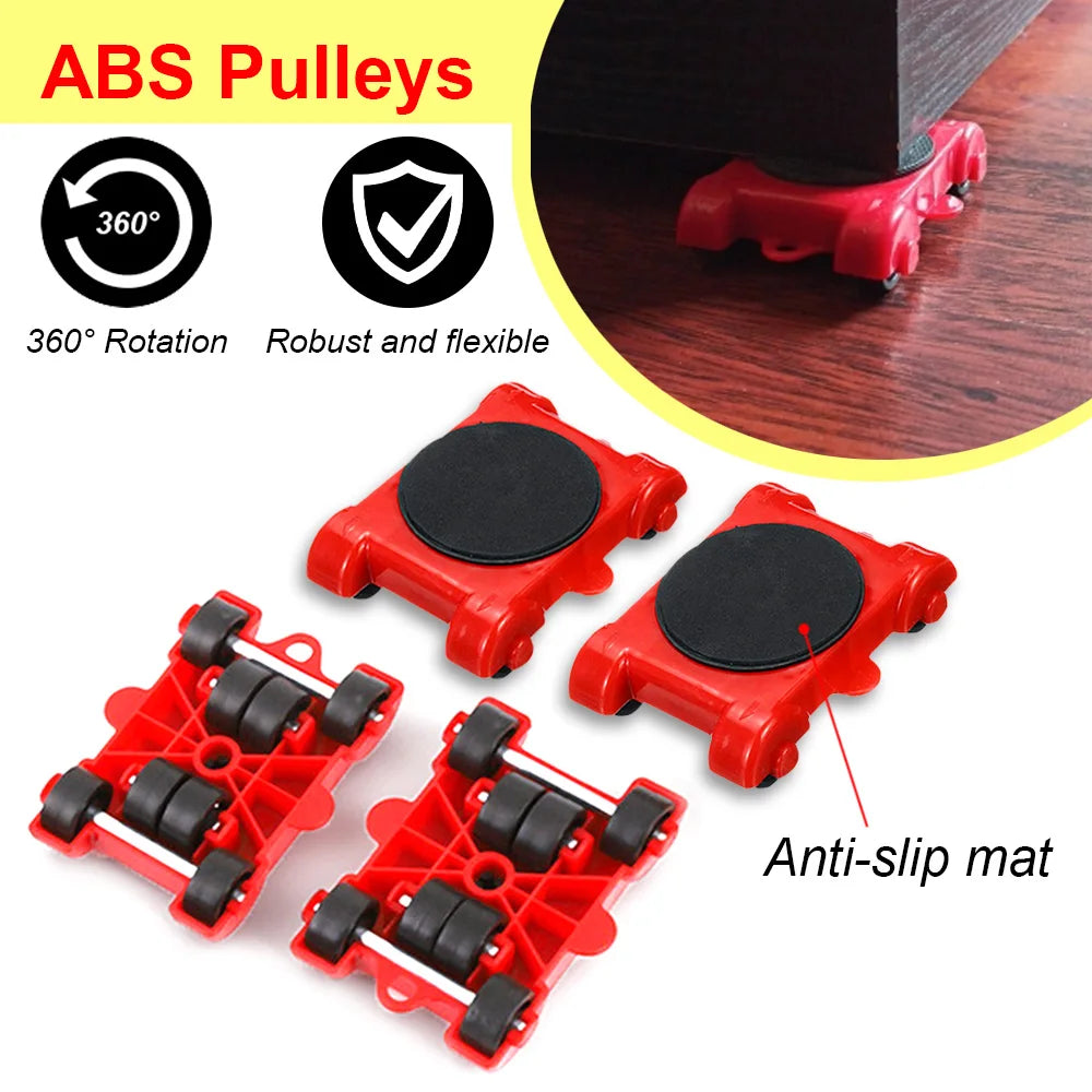 HEE RAK 5Pcs/Set Heavy Duty Furniture Lifter Mover Roller with Wheel Bar Moving Device Lift Helper Furniture Move Transport Tool Qme
