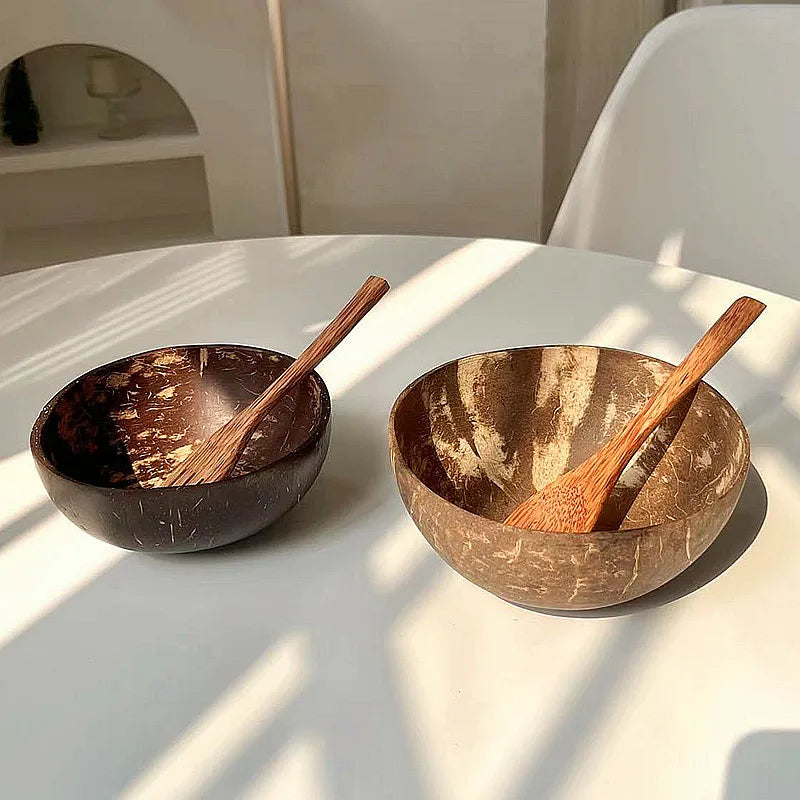 Natural Southeast Asian Coconut Shell Bowl Eco-friendly Spoon Fork Qme