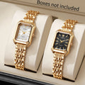 Fashion Ladies Rectangle Dial Dress Watch Golden Metal Strap Watch Qme 2PCS Without Box