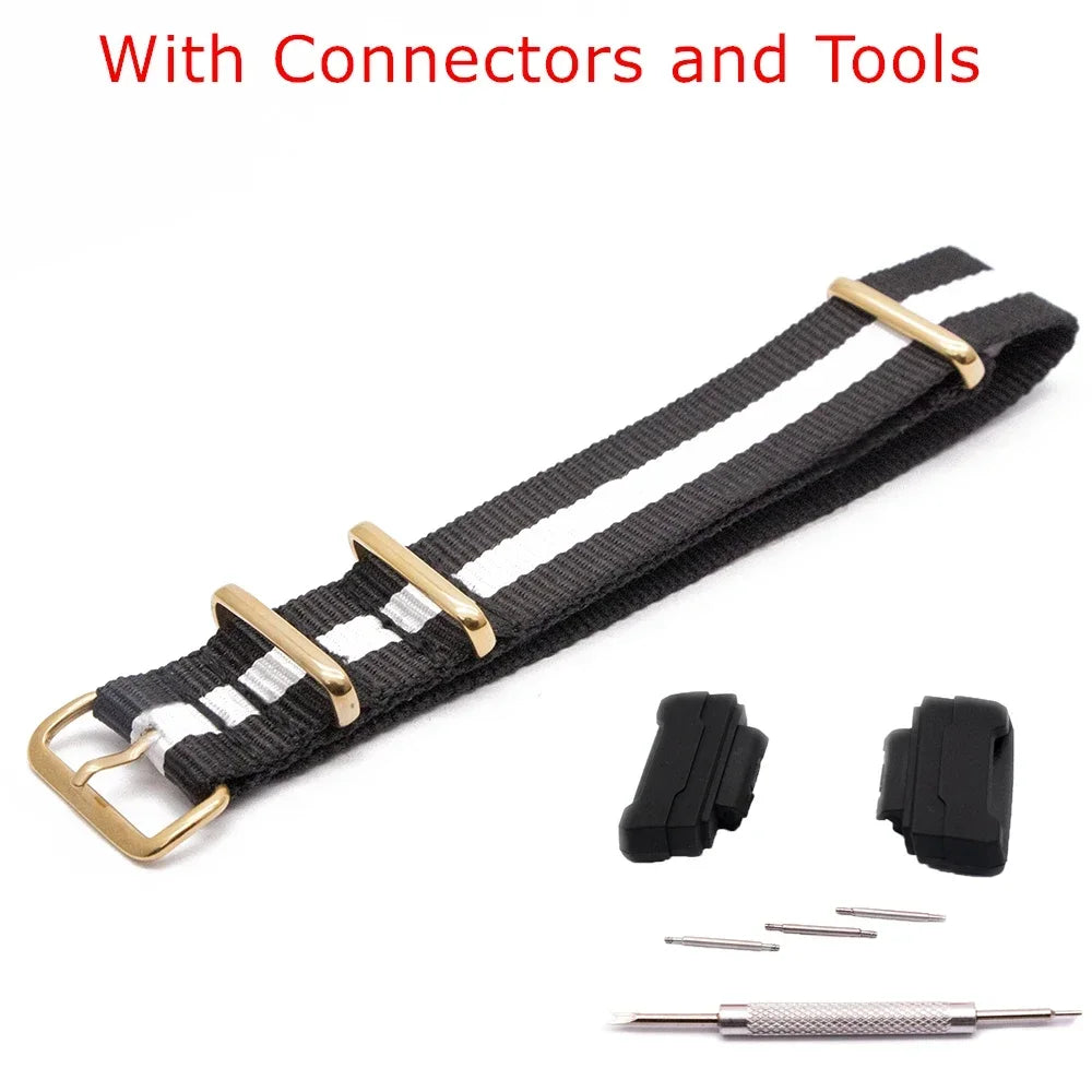 Nylon Watch Strap for Casio G-Shock GA100 GA120 GA110 GA400 Men Women Gold Buckle Replacement Watchband Bracelet Qme 2Black 1White 22mm