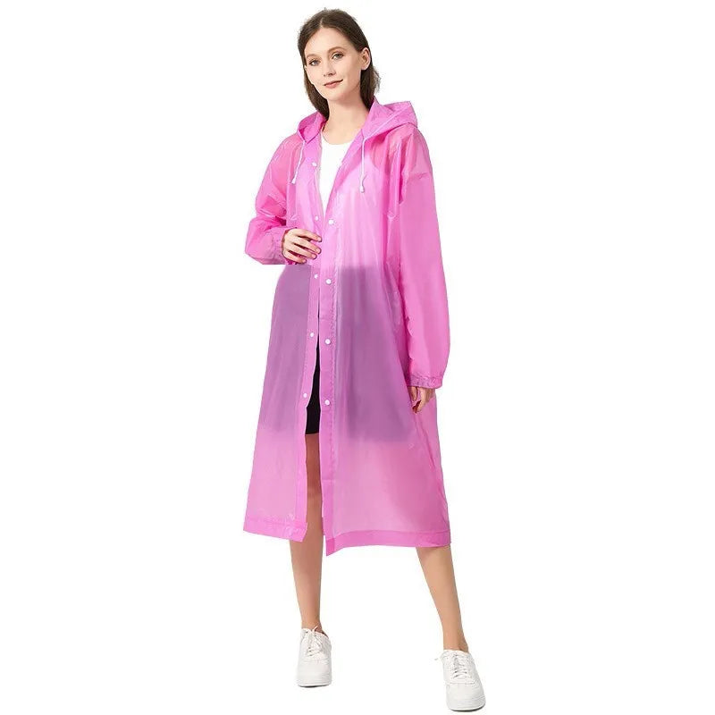 Adult Solid Color Button Raincoat with Hooded Waterproof Windproof Eva Thickened Whole Body One-piece Raincoat Home Essential Qme
