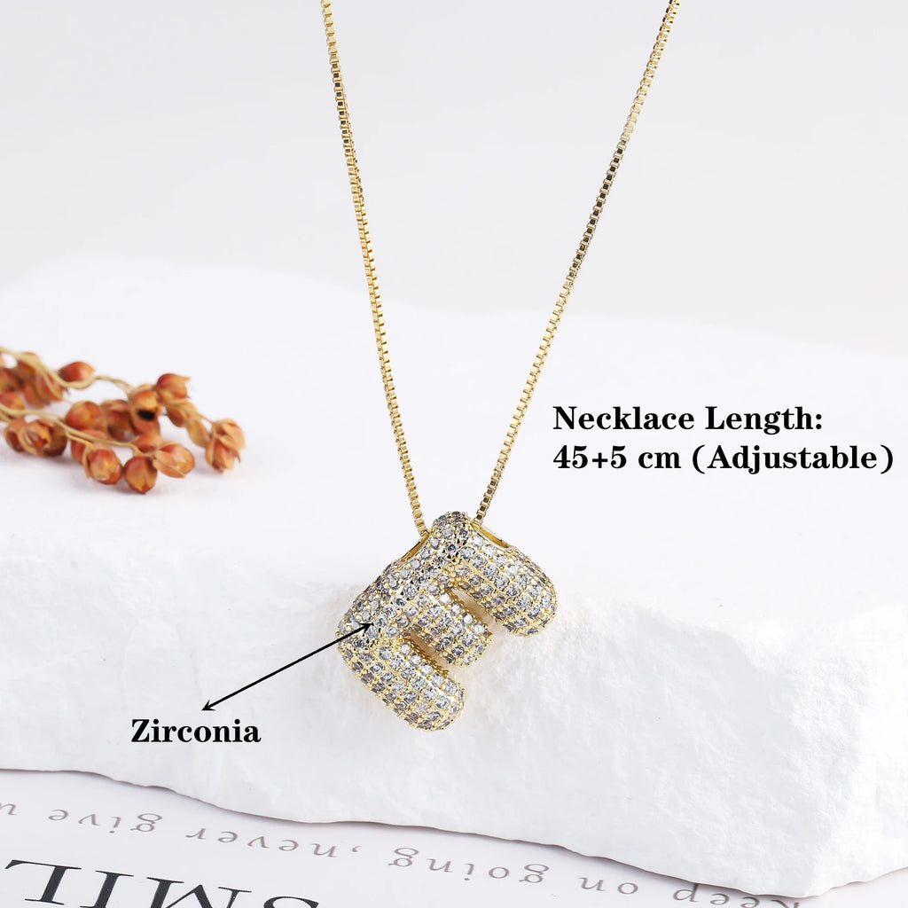 Luxury 3D Shiny Zirconia A-Z 26 Letters Gold Plated Chunky Pendant Necklace Hip Hop for Man Woman Party Jewelry Gift Daily Wear Qme
