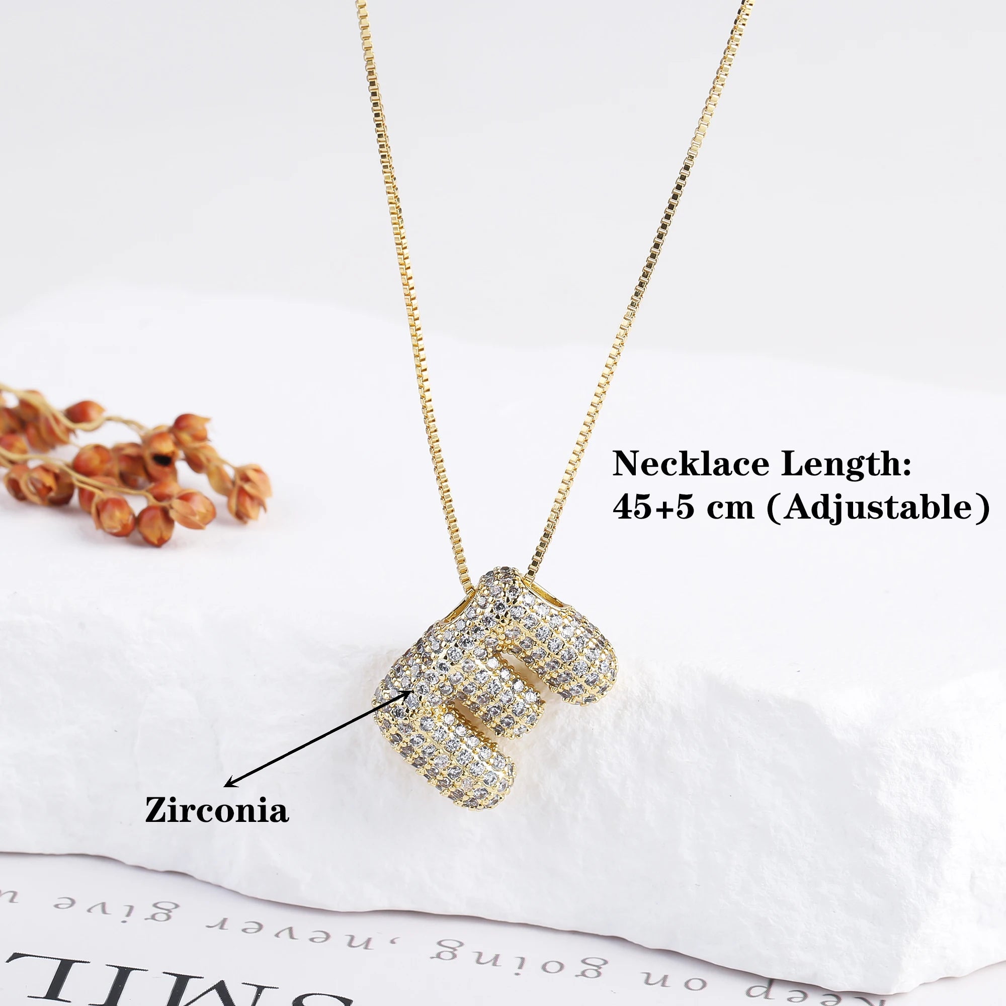 Luxury 3D Shiny Zirconia A-Z 26 Letters Gold Plated Chunky Pendant Necklace Hip Hop for Man Woman Party Jewelry Gift Daily Wear Qme
