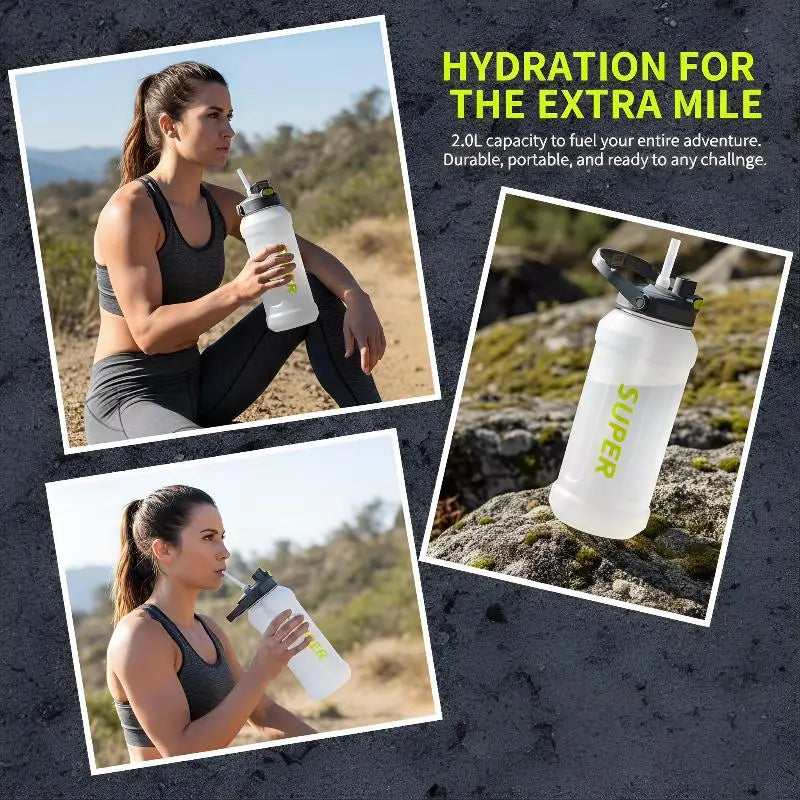 Large-capacity Sports Water Bottle 2 Liters Trendy INS Straw Cup Qme
