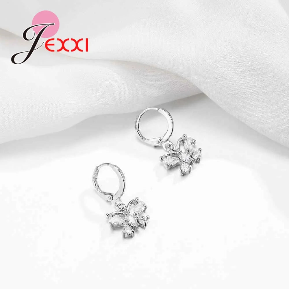 Exquisite Jewelry Sets Genuine 925 Sterling Silver Color Zircon Pendant Necklace Earrings for Women Crystal Bowknot Bijoux Qme