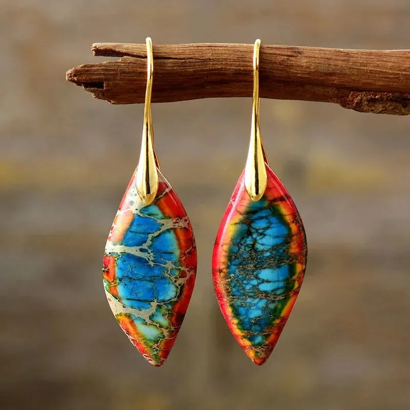 Trendy Minimalism Natural Emperor Jaspers Dangling Women Drop Earrings Ethnic Elegant Holiday Jewelry Gifts Qme orange blue