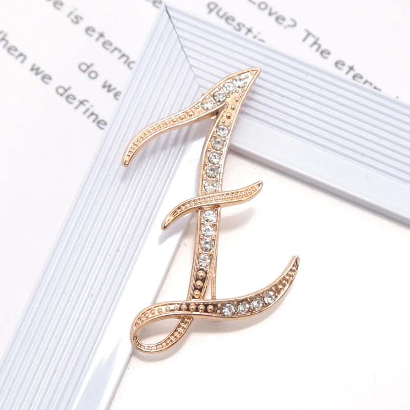Women Luxury Letter Brooch Pins Gold Rhinestones Crystal English Qme Z
