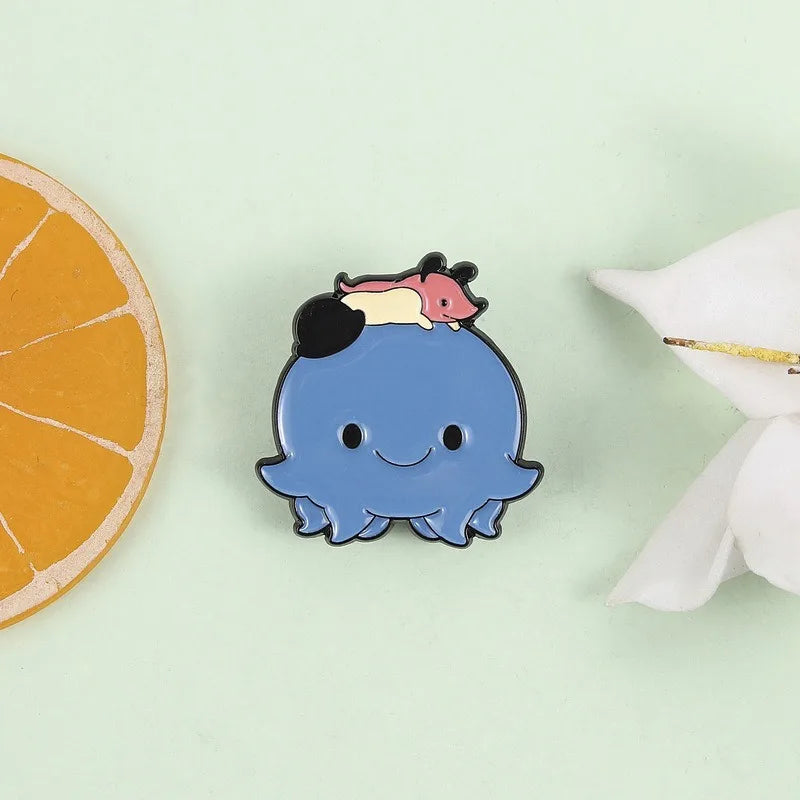 Exquisite Cute Blue Little Monster Enamel Lapel Pin Cartoon Badge For Backpack Hat Clothes Decor Birthday Holiday Surprise Gifts Qme