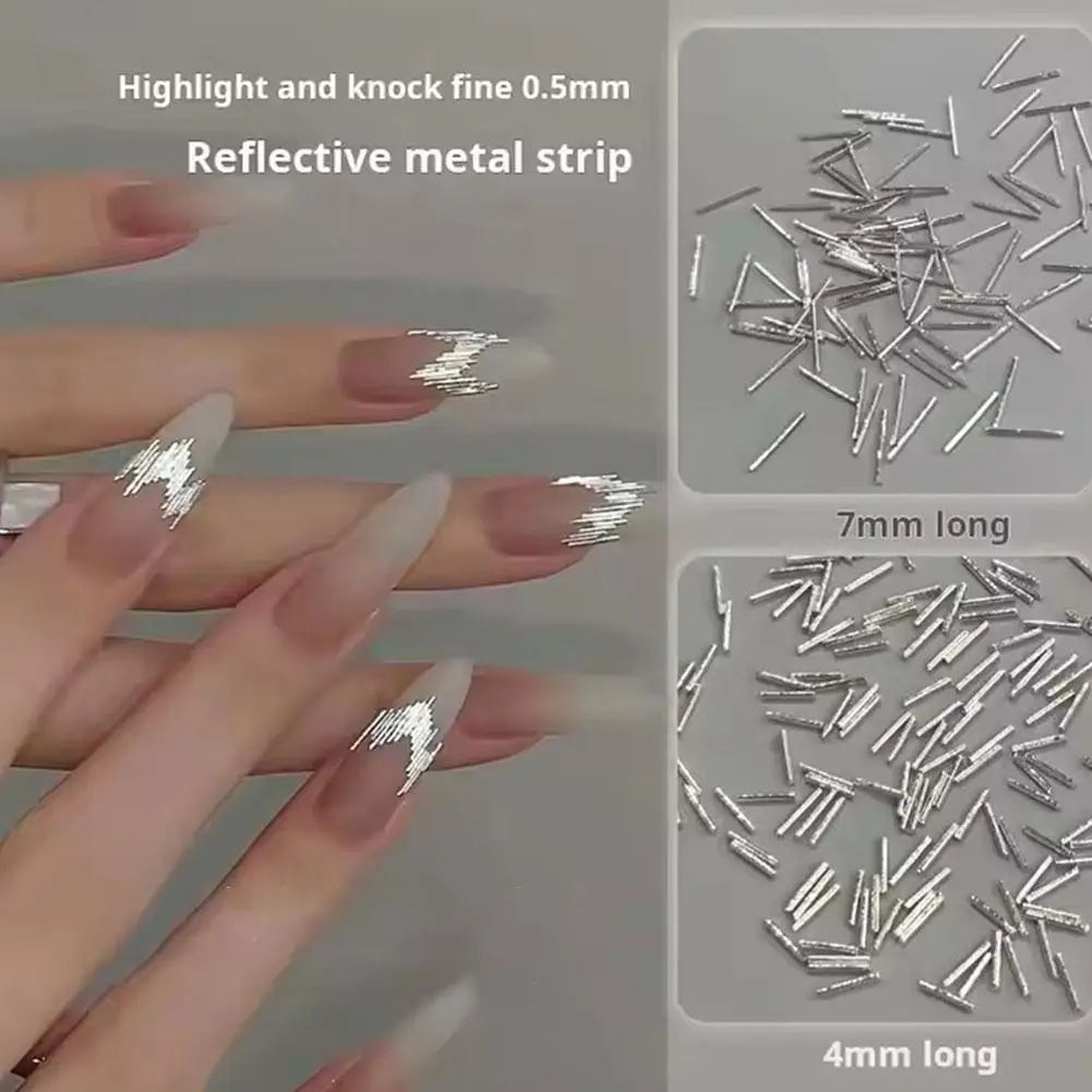 High Gloss Silver Metal Strip Nail Art Decorations Reflective Silk 3D Decorations Metal Shinny Nails Accessories Manicu Art Qme