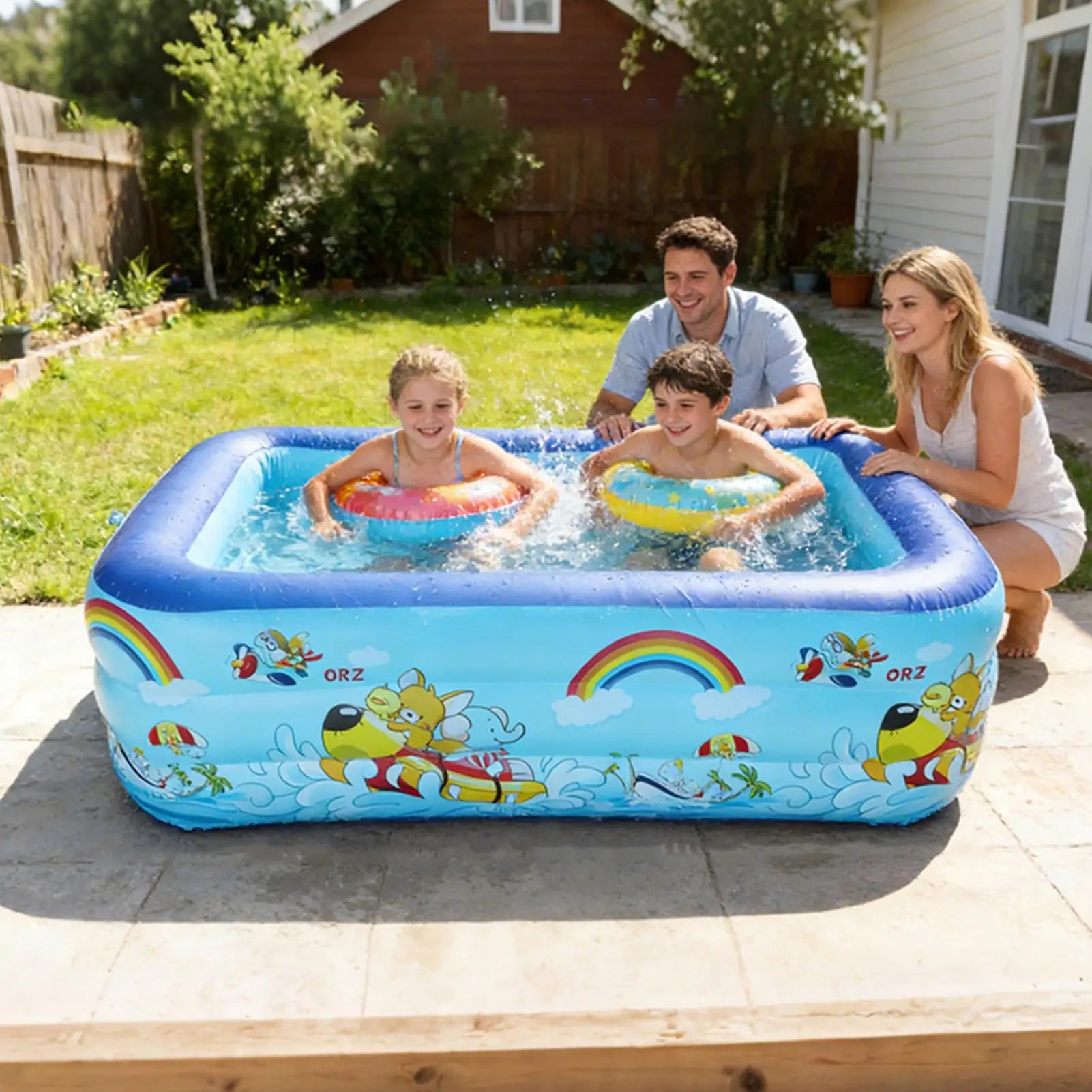 Young Kids Pool Inflatable Rectangle Safe Landing Inflating Kids Pool for Backyard for Students Girls Children Parents Backyard Qme