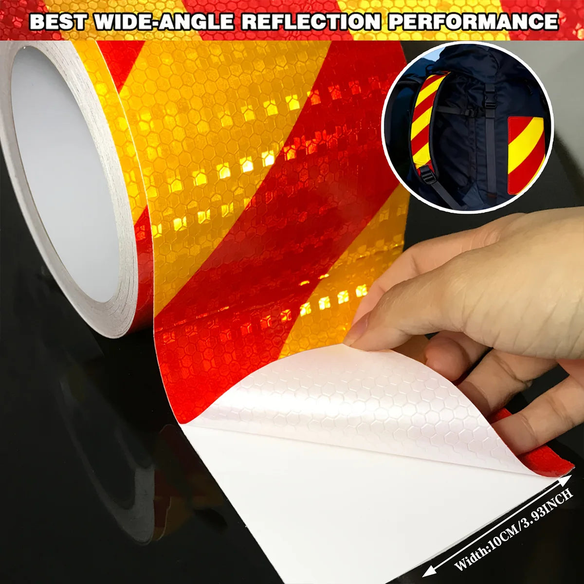 Reflective Twill Lattice Tape Waterproof Self-Adhesive Safety Warning Sticker Conspicuity Mark for Truck Vehicle Warning Qme Yellow Red 10m 10cm