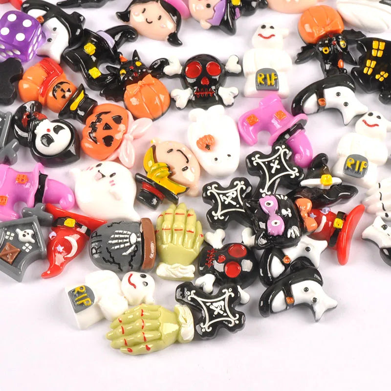 10pcs 2-3cm Halloween Decorations Lacquer Resin Embellishments Flatback Cabochons DIY Handmade Crafts Party Home Ornaments c4125 Qme