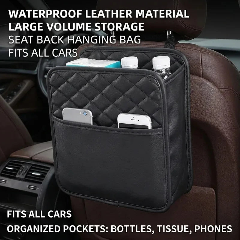 Multifunctional Leather Storage Bag Car Seat Garbage Suitable Most Qme