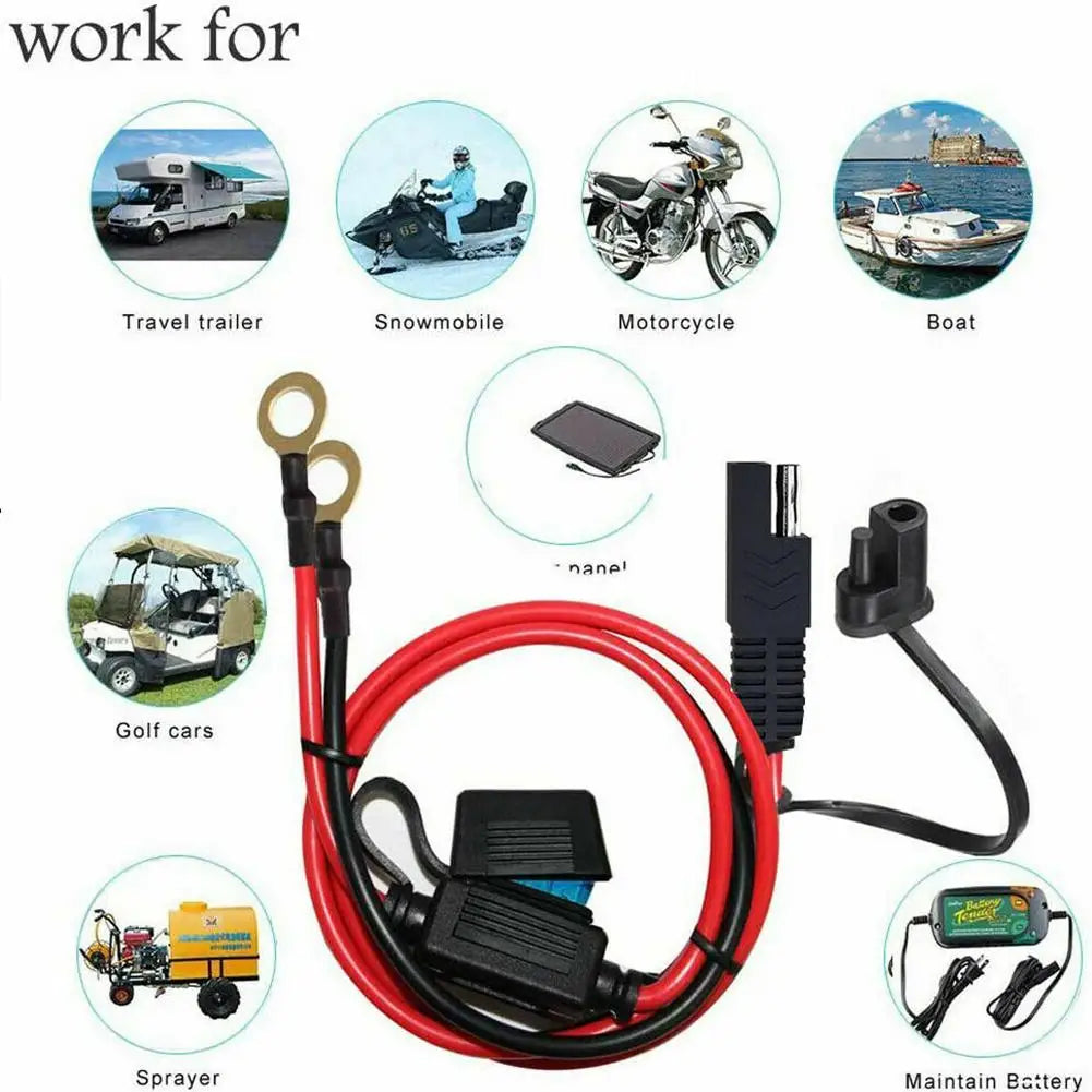 12V Charger Cable For Motorcycle Battery Terminal To SAE Quick Extension Cord Cable Connector For Battery Charger/Maintainer Qme