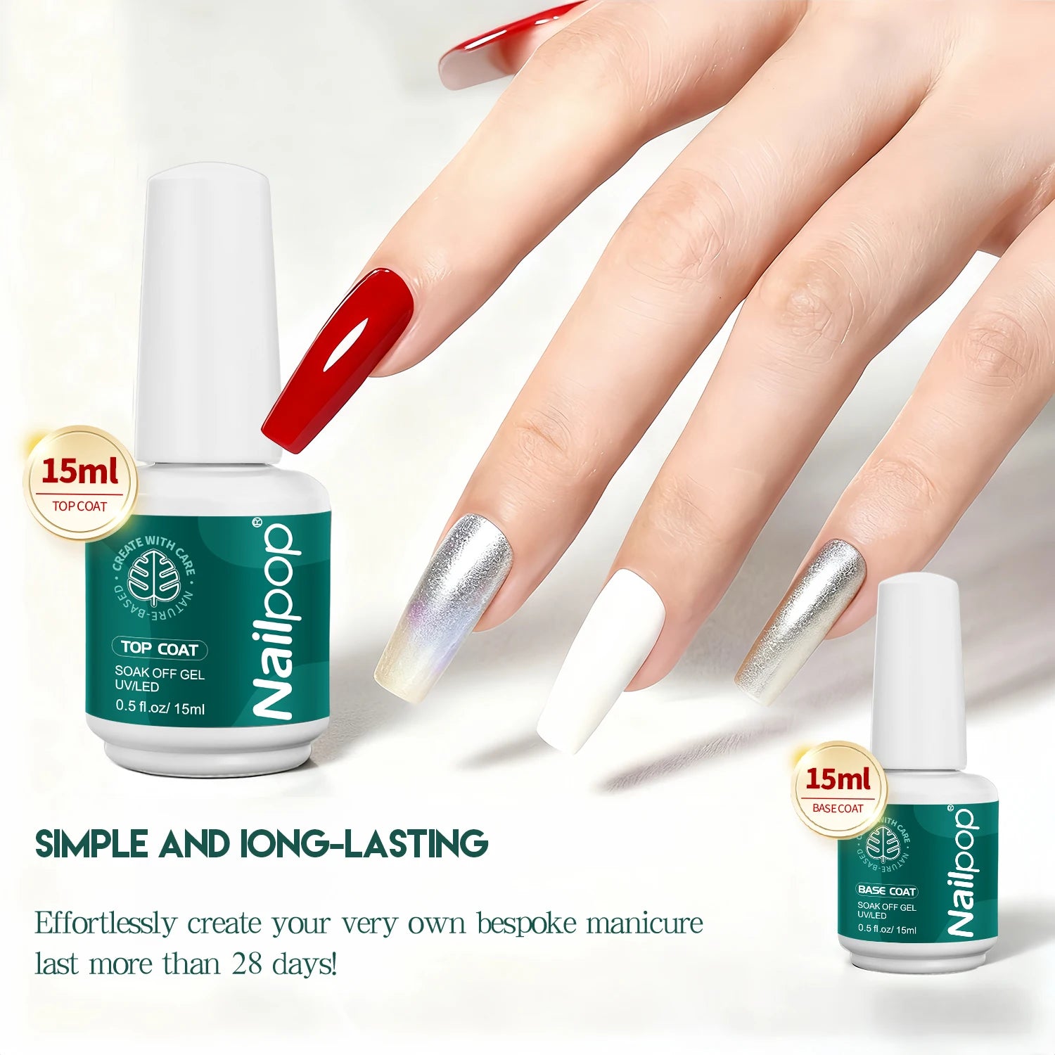 Nailpop Base Coat Gel HEMA TPO Professional Soak Off UV LED Cured Qme
