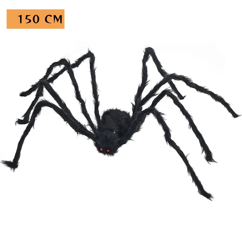 Big Plush Spider Halloween Decoration Scary Lifelike Plush Spider Cobweb Ghost Festival Prop Haunted House Garden Party Decor Qme 150cm