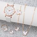 6PCS/Set Women's Quartz Watch Fashion Arabic Dial Leather Band Quartz Watch Jewelry Set（Without Box） Qme A No