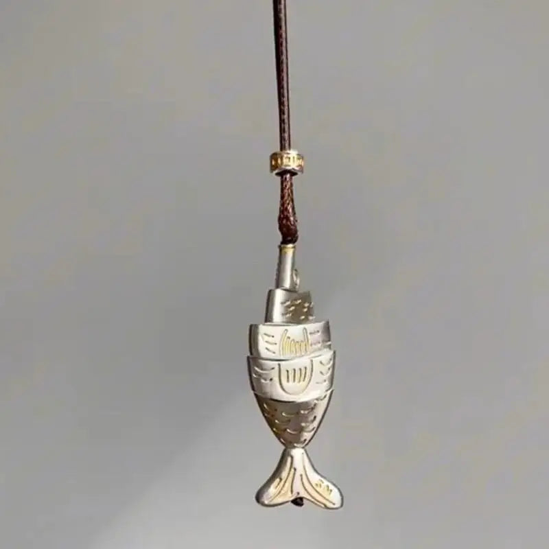 Vintage Spliced Fish Pendant Necklace Retro Metal Unisex Long Sweater Chain for Daily Casual Outfits Wear Qme
