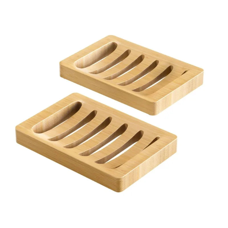 Natural Bamboo Wooden Soap Dish Holder Self Draining Tray Rustic Qme