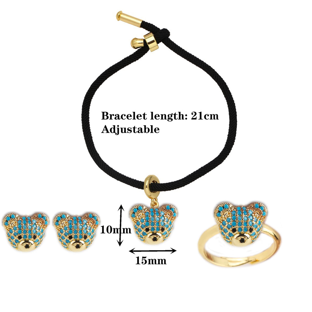 New Arrival Hot Sale Cute Bear Zircon Jewelry Set Bracelet Earrings Ring For Women Delicate Jewelry Birthday Party Bijoux Gift Qme