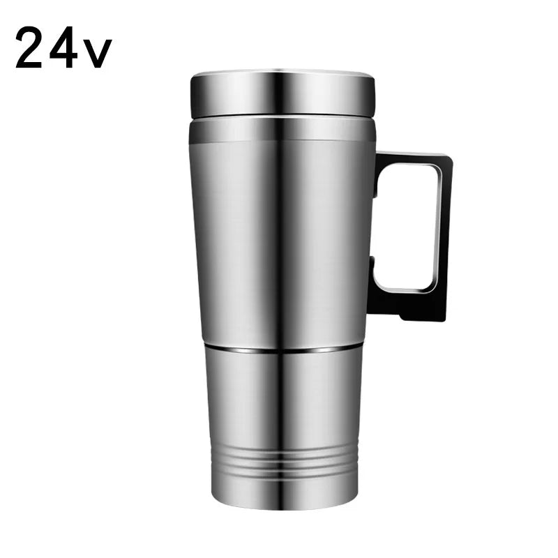 Vehicle Heating Cup 12V/24V Water Coffee Milk Thermal Mug 300ML Car Electric Heating Cup Stainless Steel Travel Electric Kettle Qme 24V