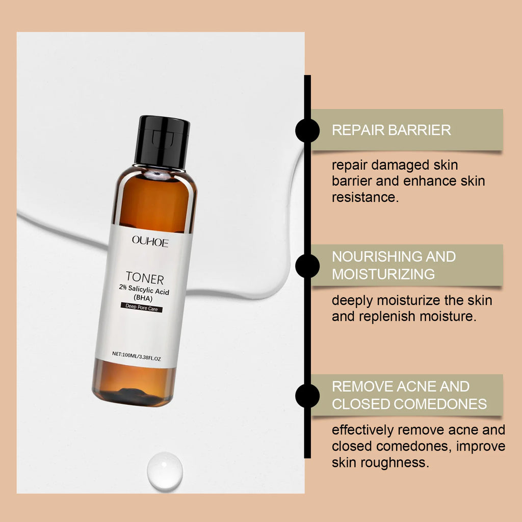 Salicylic Acid Toner for Acne Removing Control Oil Shrink Pores Remove Pimple Exfoliating Moisturizing Brighten Facial Toner Qme