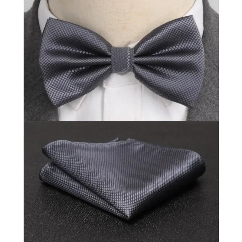 Men Bowtie Cravat Set Solid Fashion Butterfly Party Wedding Bow Ties Girls Formal Dress Tie Mens Bowknot Fashion Accessories Qme Dark Grey