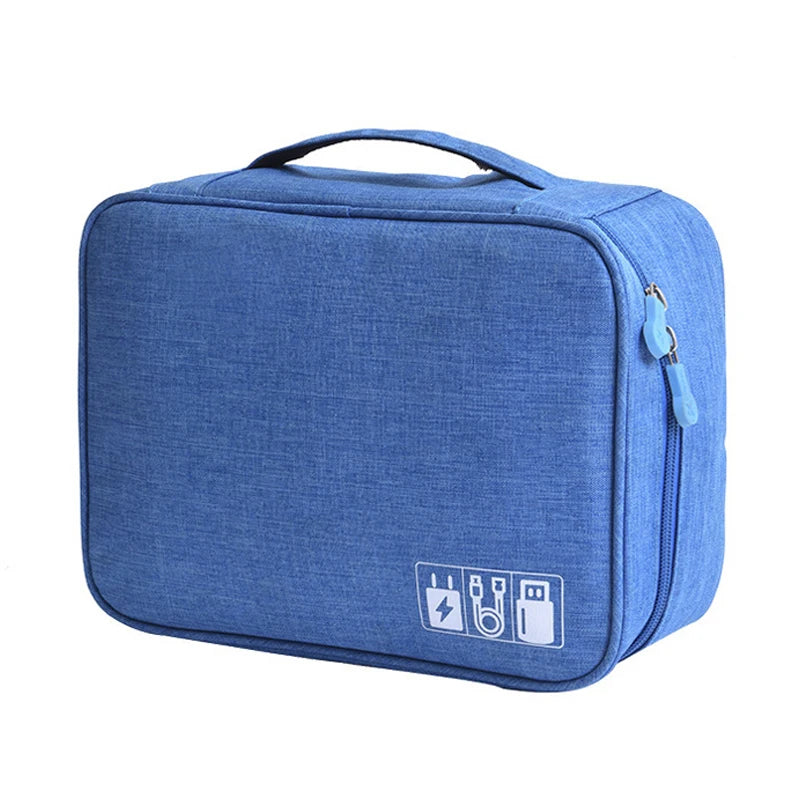 Cable Storage Bag Waterproof Digital Electronic Organizer Portable USB Data Line Charger Plug Storage Bag Travel Cable Organizer Qme Blue 2Layer(28x9x21cm)