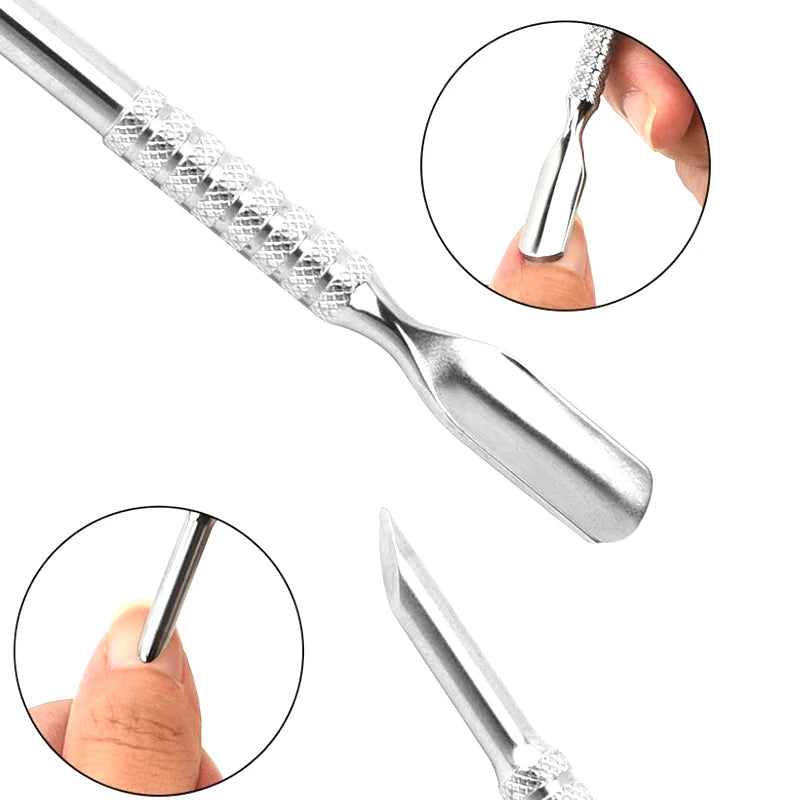 Stainless Steel Cuticle Pusher Dual Sided Shaped Double Ended Ingrown Qme