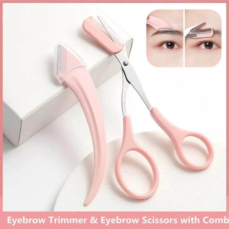 Stainless Steel Eyebrow Scissors with Comb Hair Removal Shaver Safe Eyebrow Trimmer Makeup Products Eyebrow Shaping Makeup Tools Qme