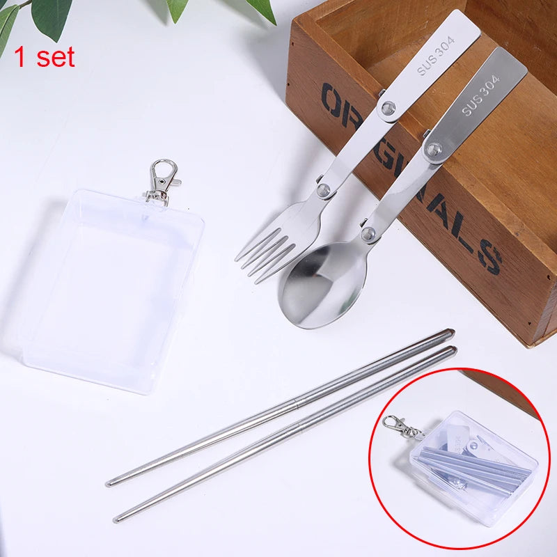 Portable Outdoor Cutleries Stainless Steel Spoon Fork Chopstick Qme 1 Set