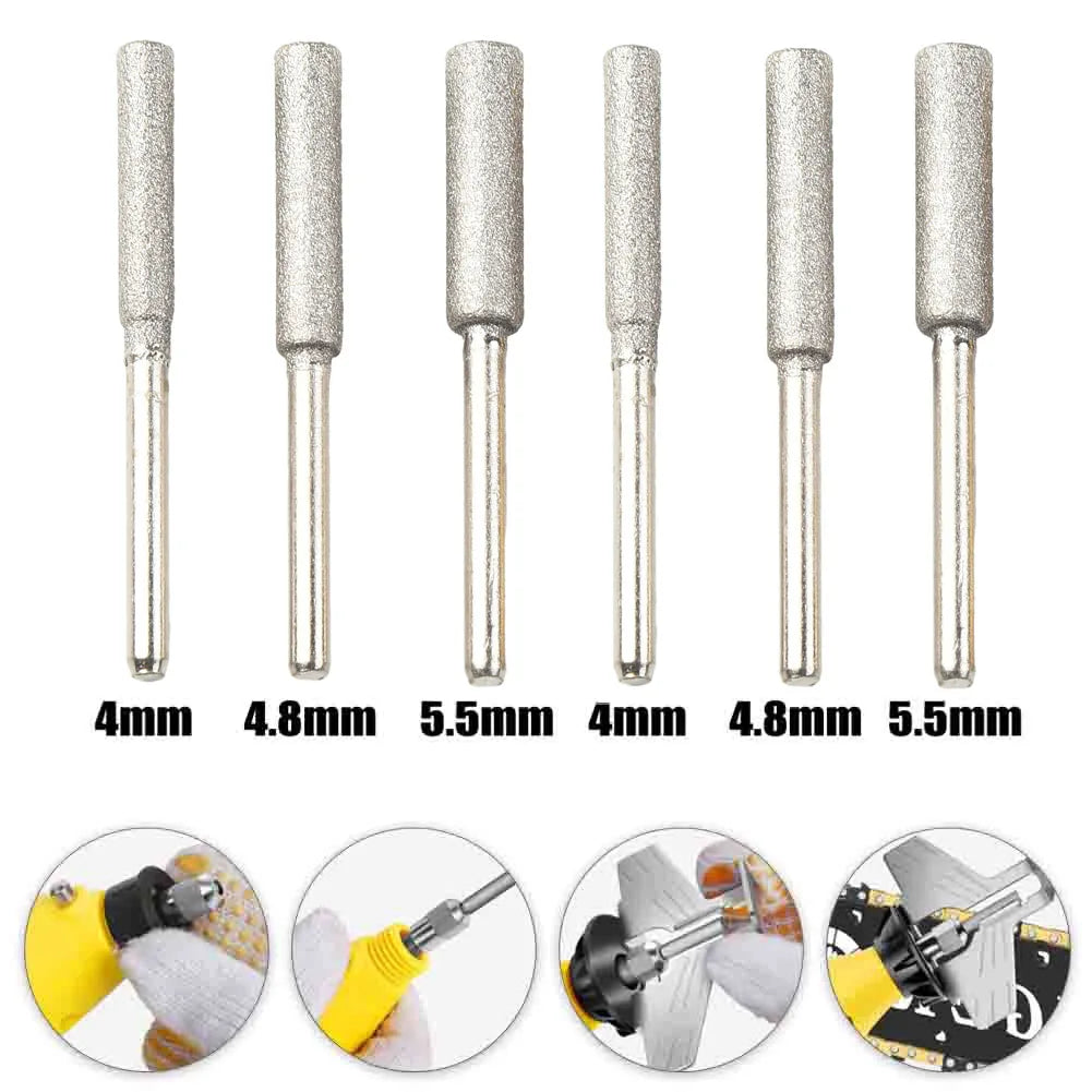 6pcs/set Silver Chainsaw Sharpeners 4mm /4.8mm/ 5.5mm Burr Chainsaw Head For Sharpening Polishing Engraving Grinding Tool Qme