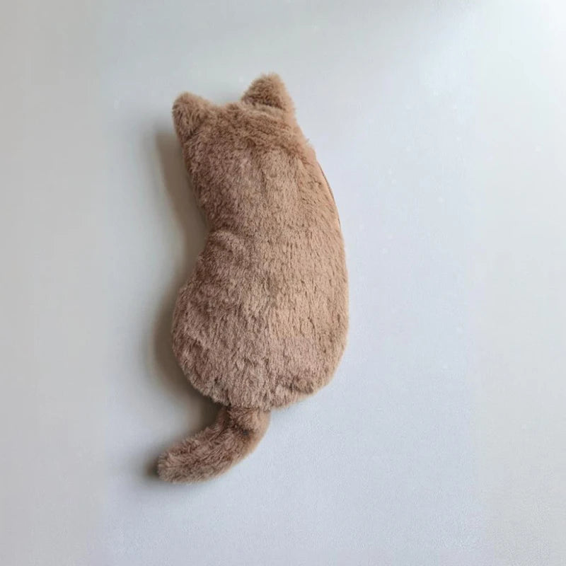 Cute Cartoon Cat Plush Pen Bag Funny Student Animal Pencil Cases Qme A4 Khaki
