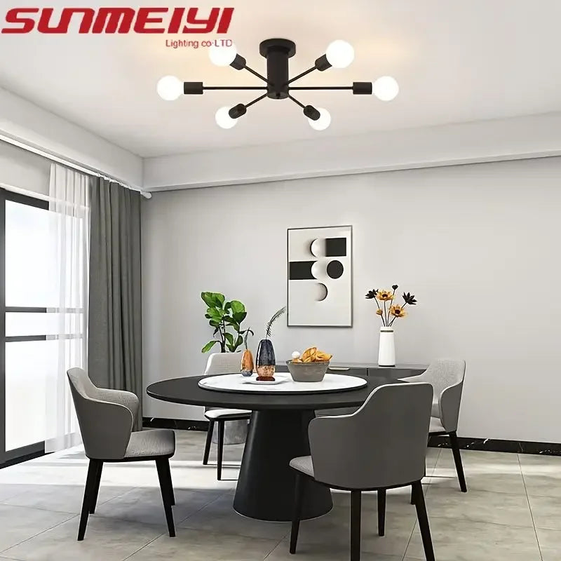 Nordic Minimalist Modern Atmosphere Living Room Dining Room Chandelier Bedroom Guest Room Iron Branch LED Ceiling Light Fixture Qme
