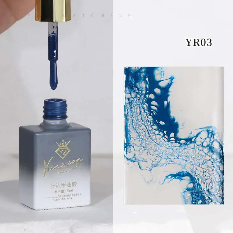 Sea Wave Blooming Liquid Gel Nail Polish Rapid Smudging Bubble Hole Gel Special Halo Dye Nail DIY Varnish Manicure Nail Salon Qme 03 Blue Waves