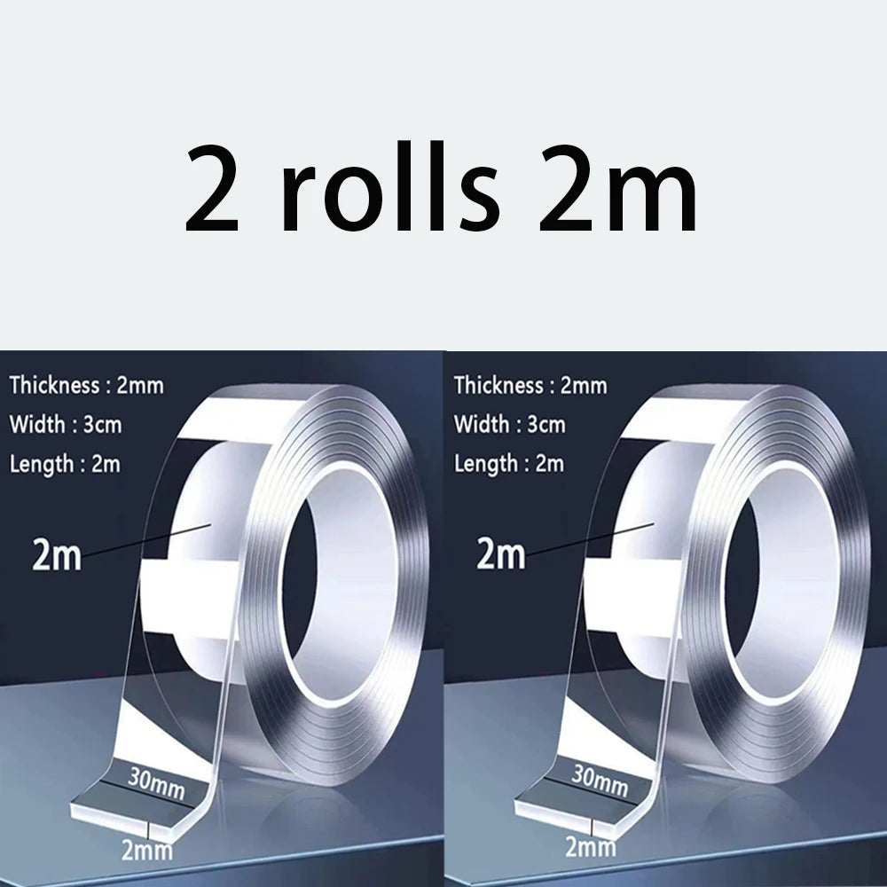 1m 2m 5m Nano Tape Double Sided Tape Transparent Reusable Waterproof Adhesive Strong Tapes Cleanable Kitchen Bathroom Supplie Qme 2 rolls 2m